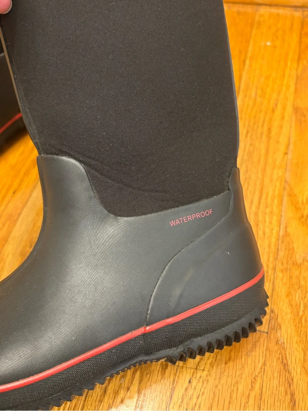 Black Rain Boots with Red Trim